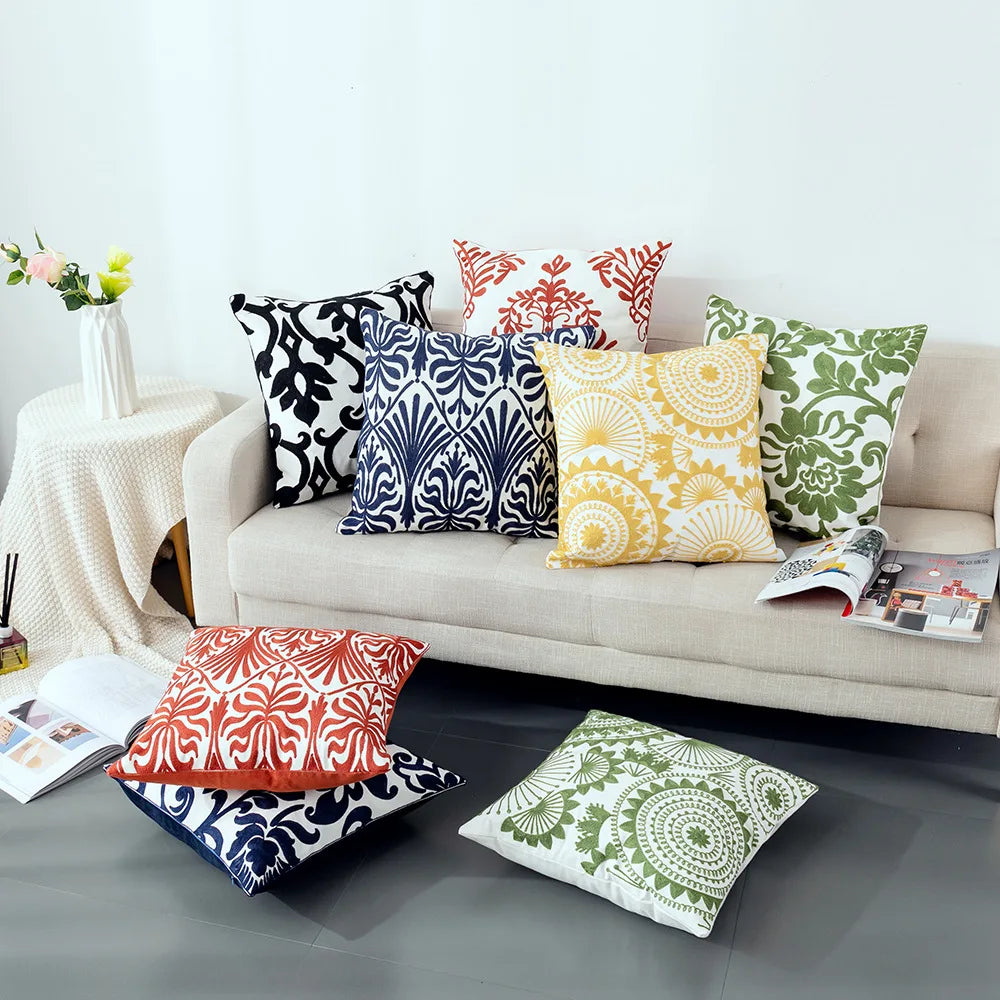 Geometric Embroidered Pillow Cover