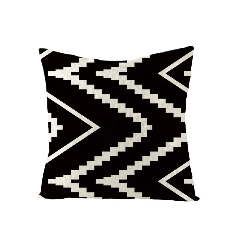 Nordic Black White Geometric Linen Throw Pillow Cover