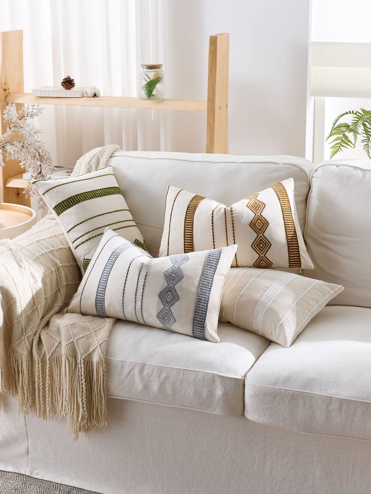 Boho Tufted Striped Pillow Cover