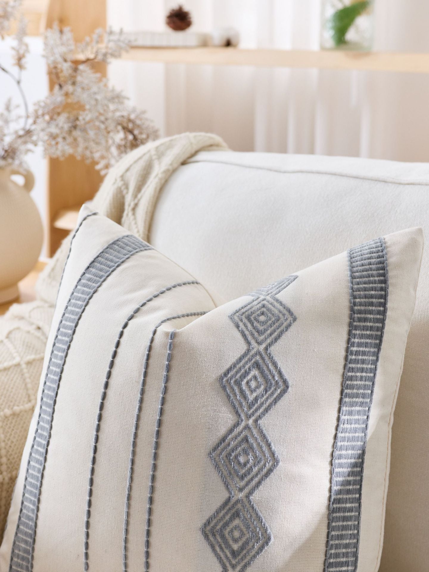 Boho Tufted Striped Pillow Cover