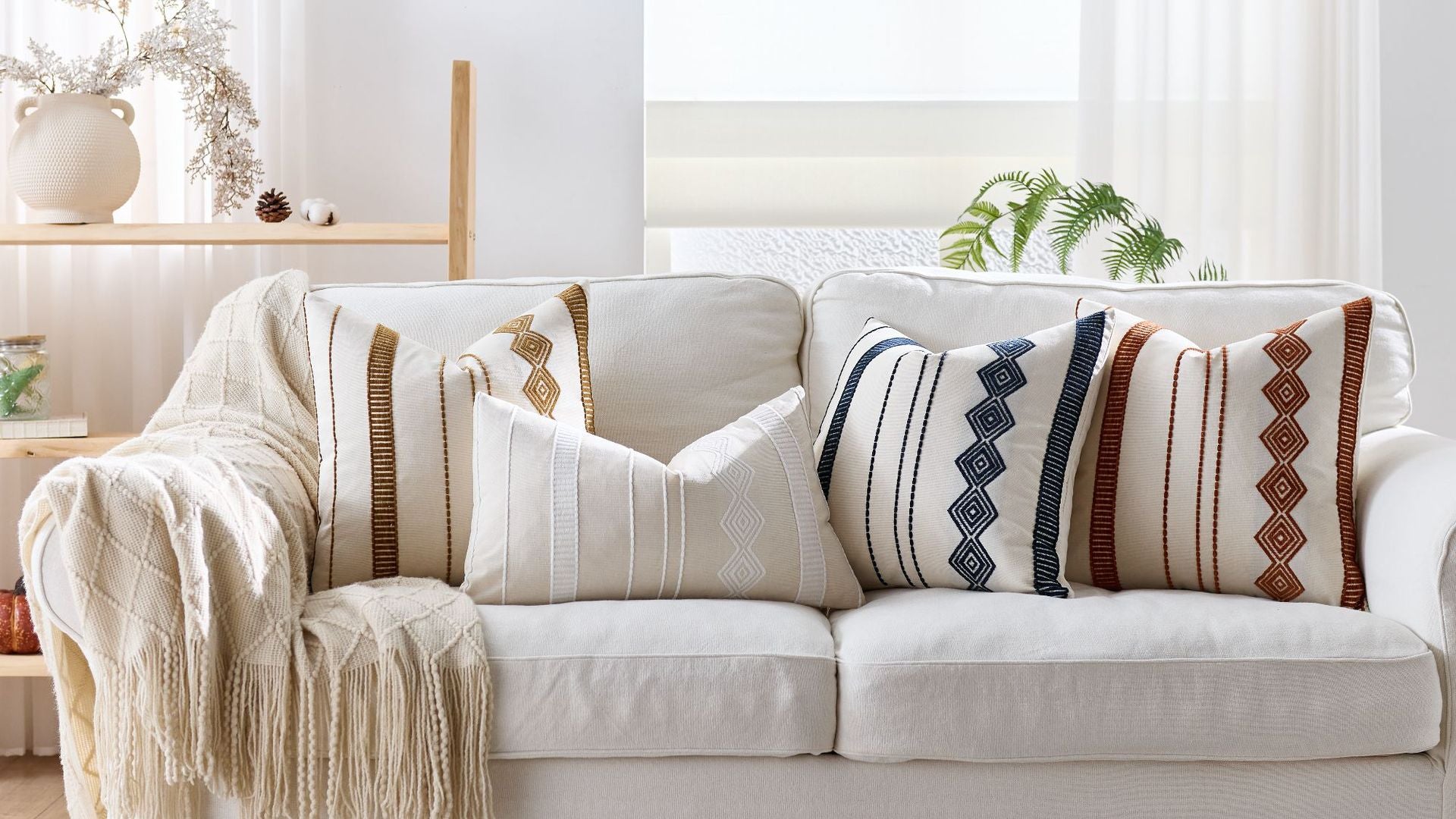 Boho Tufted Striped Pillow Cover