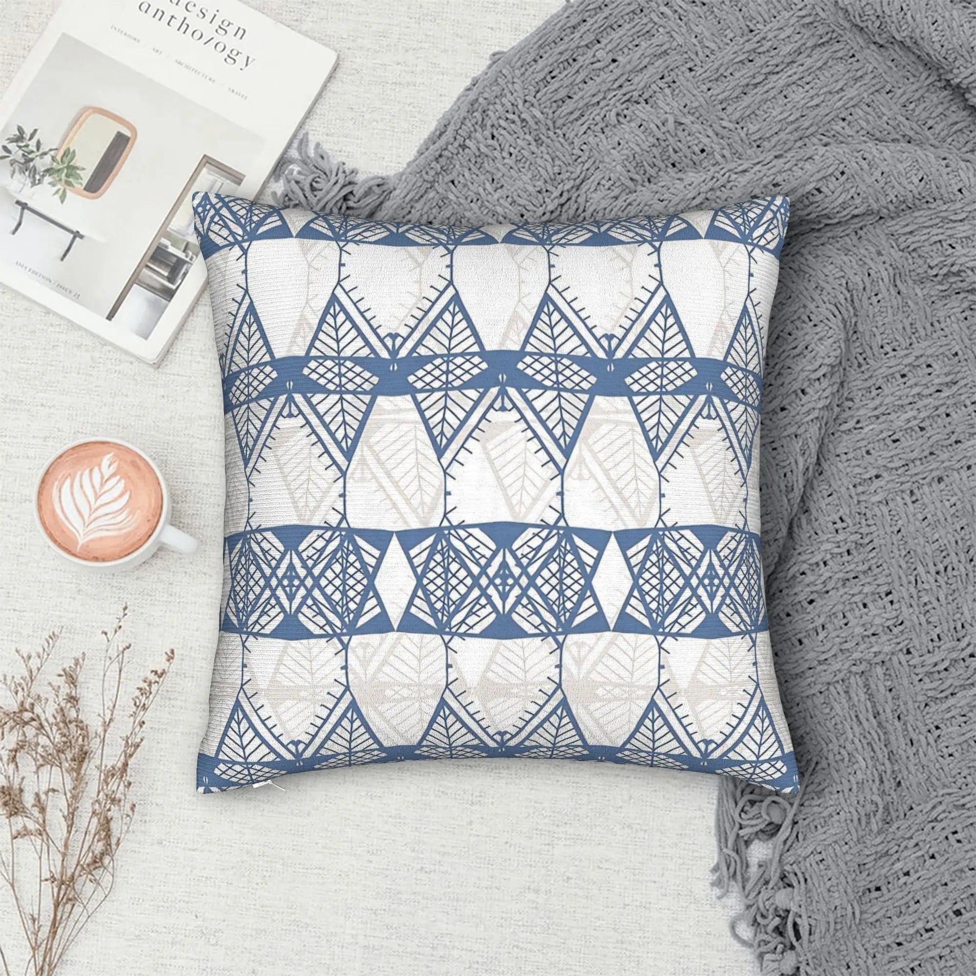 Blue Geometric Doodles Pillow Cover