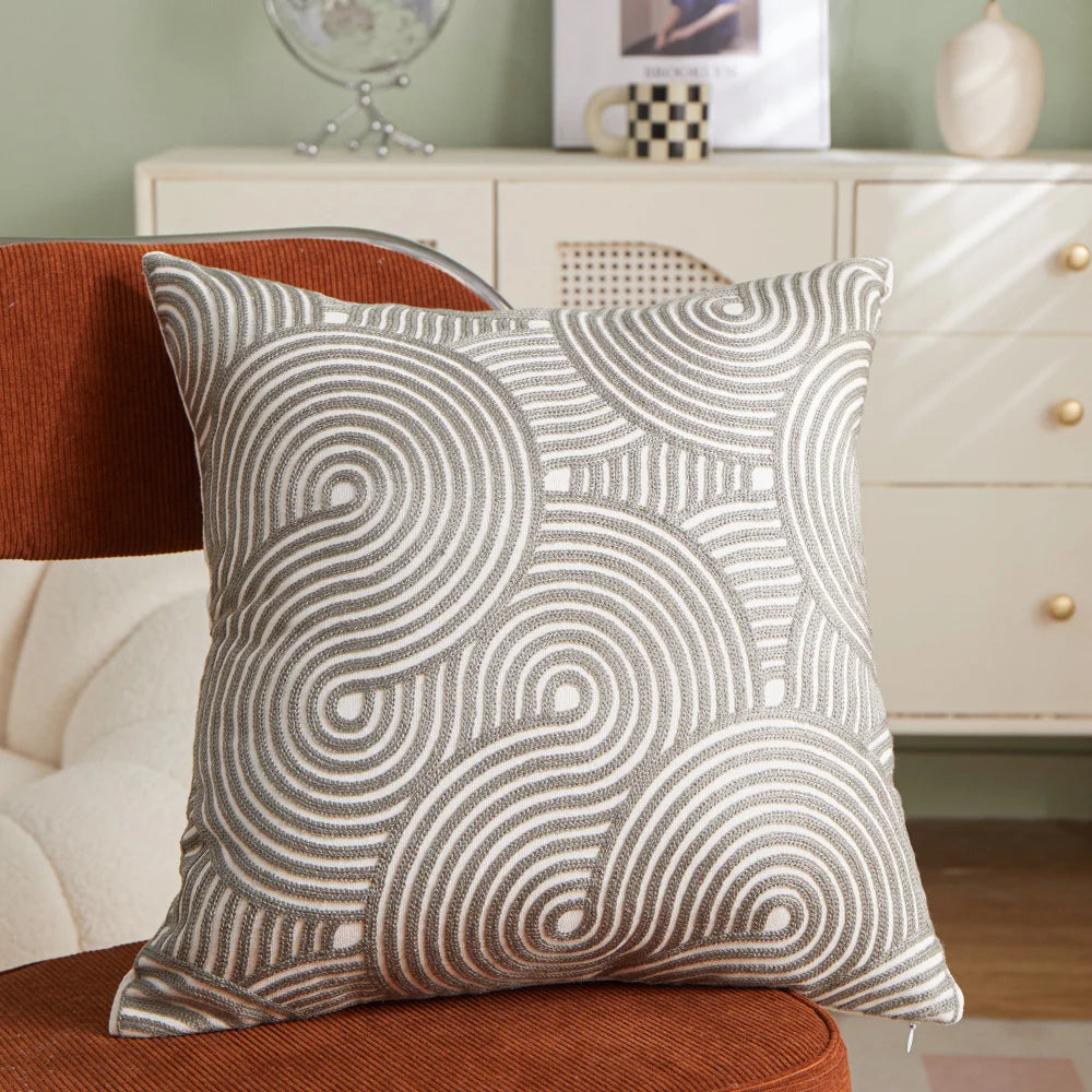 Embroidered Leaf Pillow Cover