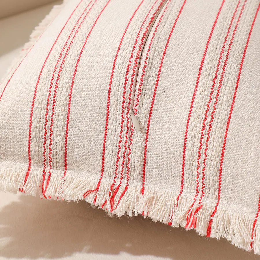 Boho Striped Fringed Pillow Cover