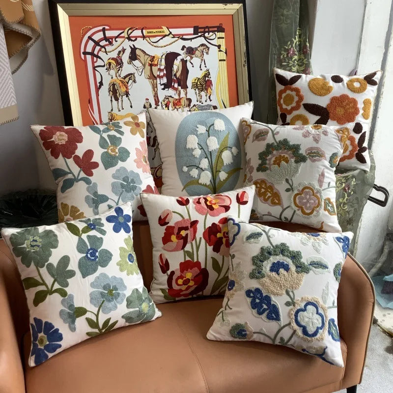 Flower Embroidery Pillow Cover