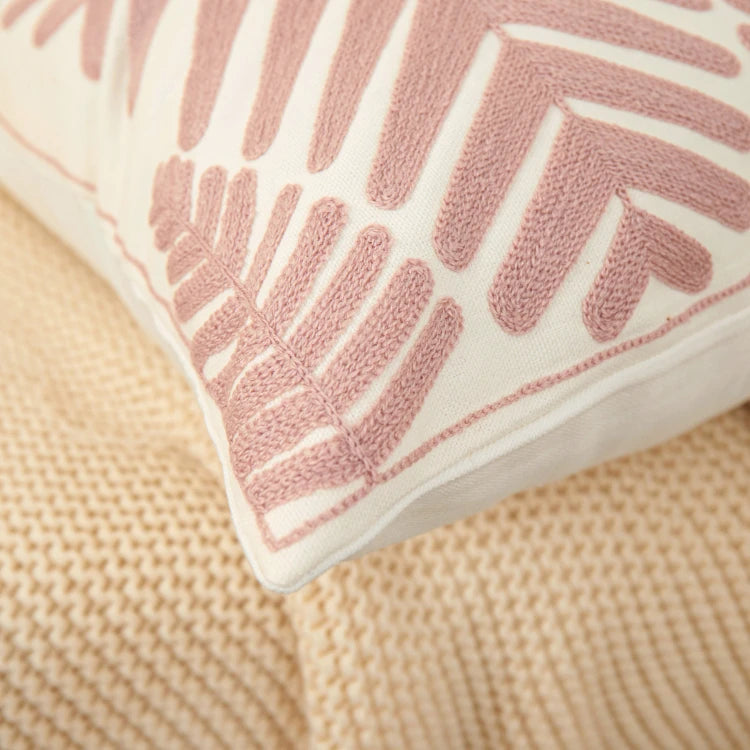 Embroidered Leaf Pillow Cover