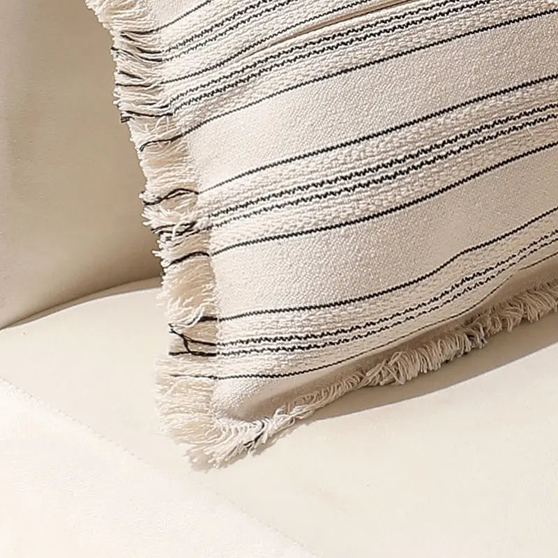 Boho Striped Fringed Pillow Cover