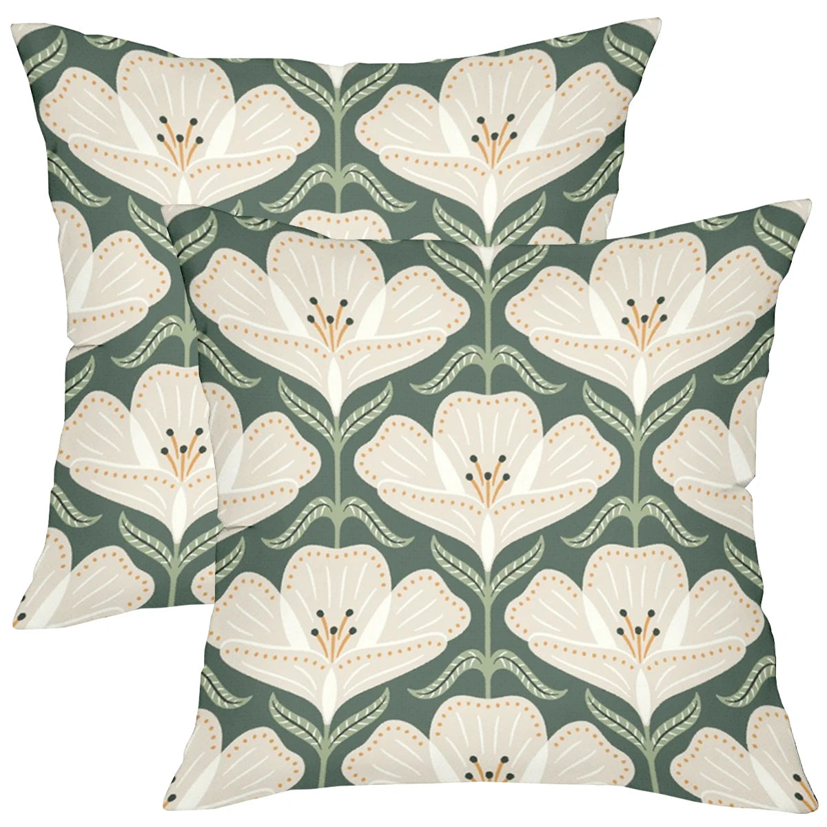 Green floral back cushion pillow cover with botanical pattern on soft durable fabric