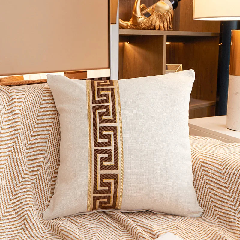 Greek Key Jacquard Geometric Cushion Cover