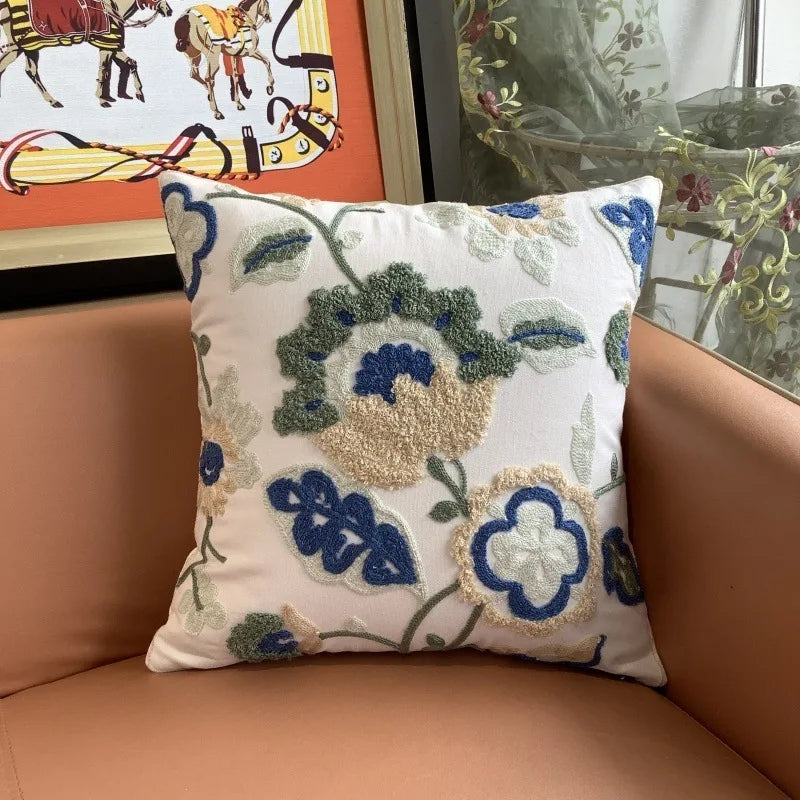 Flower Embroidery Pillow Cover
