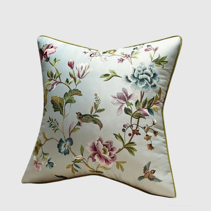 Light Blue Oriental Silk Pillow Cover