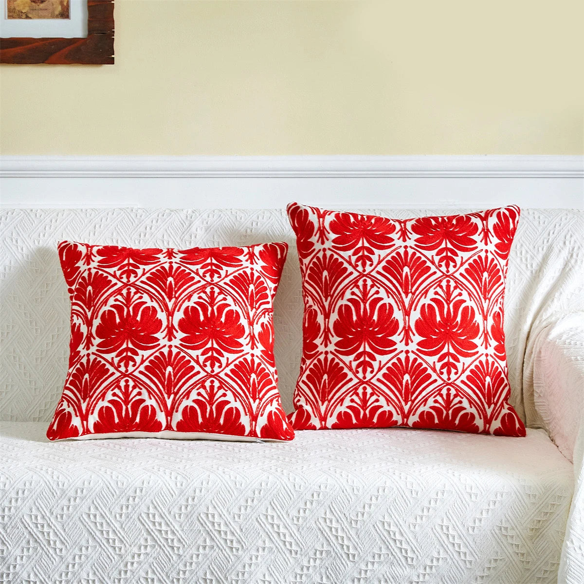 Geometric Embroidered Pillow Cover