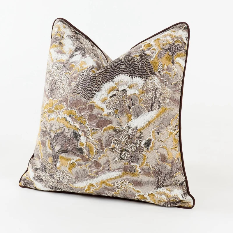 Decorative pillow with floral pattern on a white background