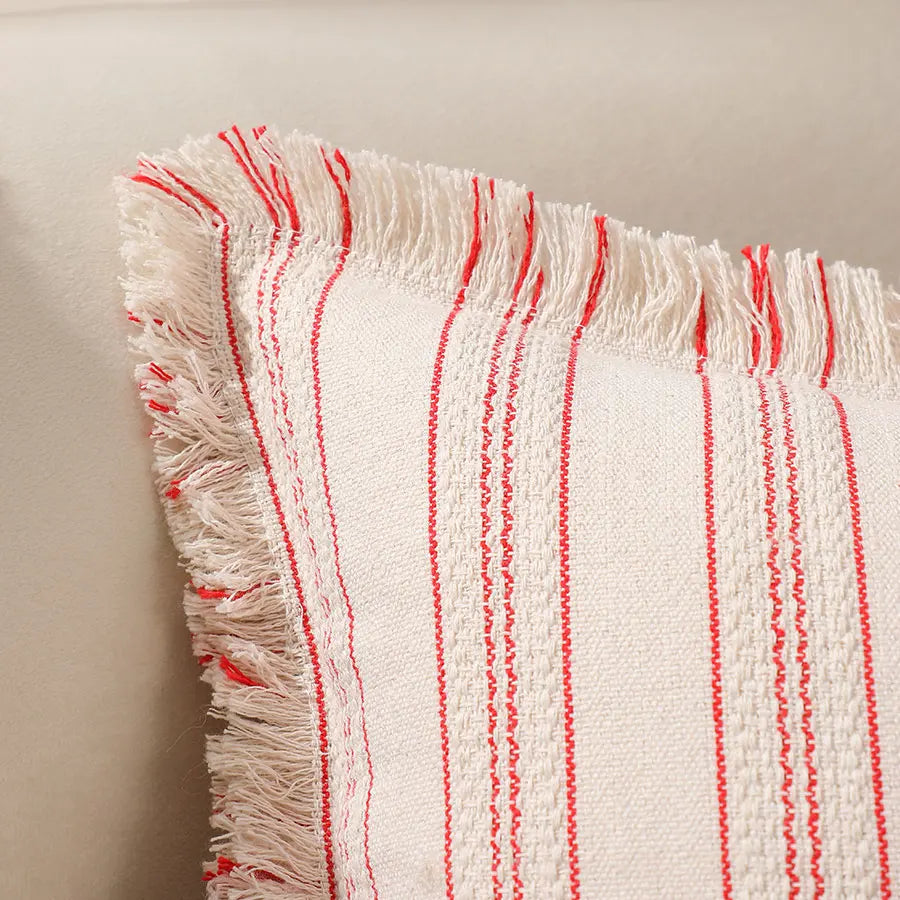 Boho Striped Fringed Pillow Cover