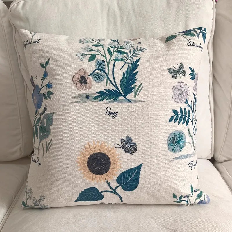Double-Sided Floral Linen Pillow Cover