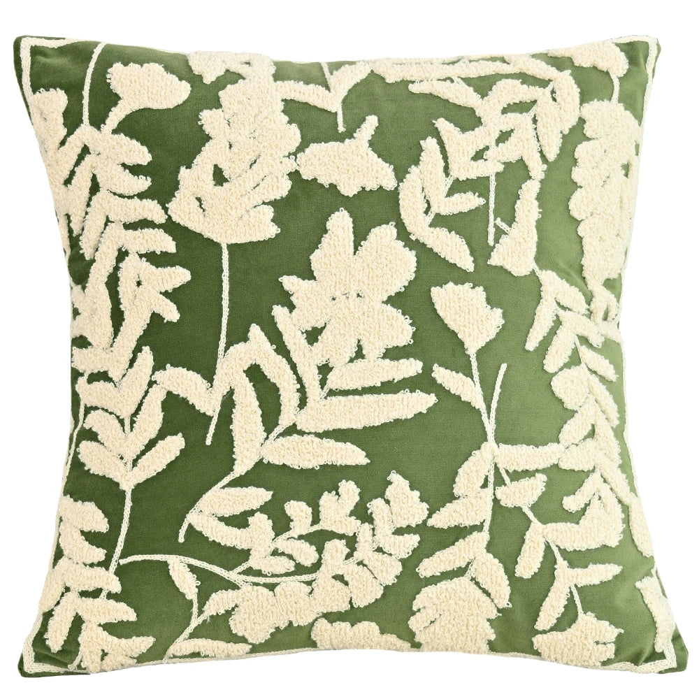 Green Embroidered Towel Pillow Cover