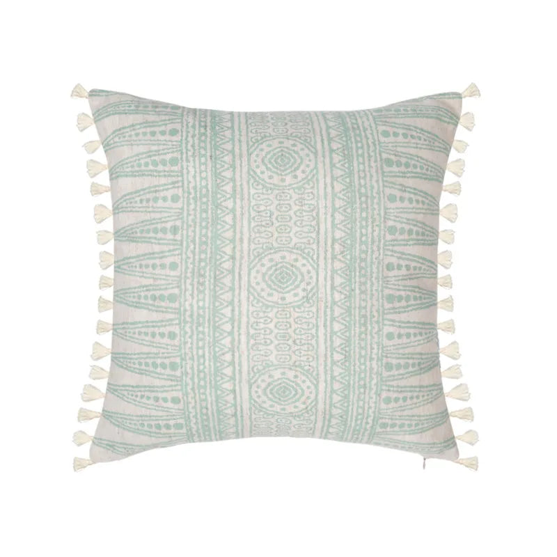 Vintage Blue Green Tassel Pillow Cover