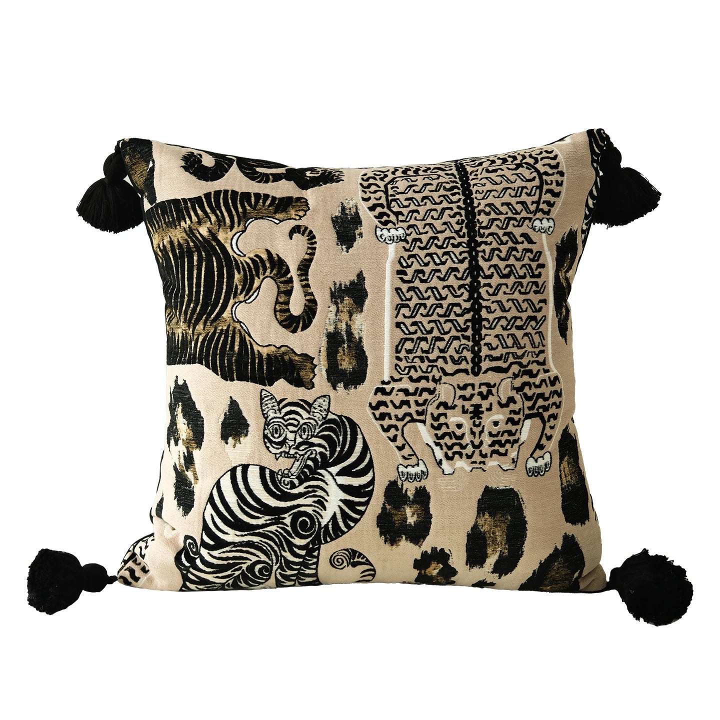 Retro leopard stripe pillow cover in brown and black with geometric animal print design