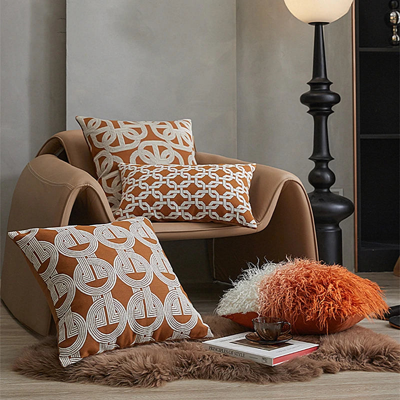 Jacquard Geometric Ring Pillow Cover
