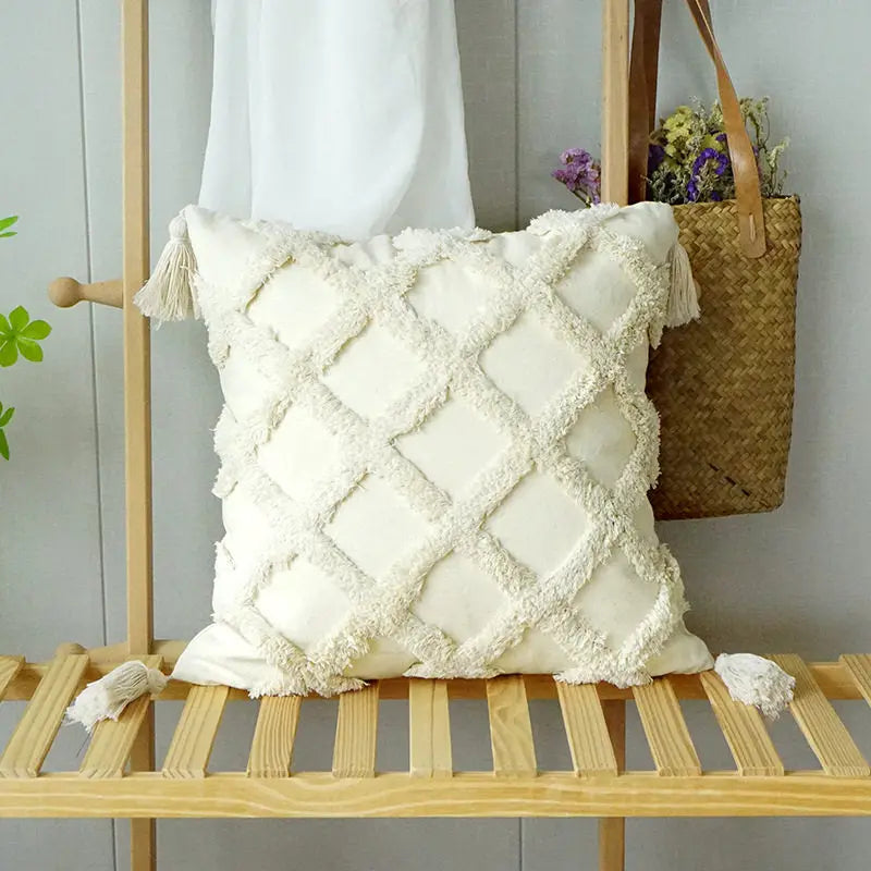 Boho Cotton Linen Tassel Pillow Cover