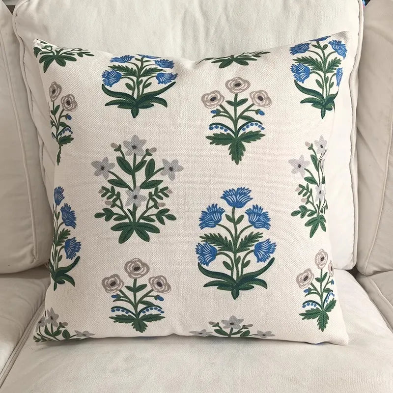 Double-Sided Floral Linen Pillow Cover