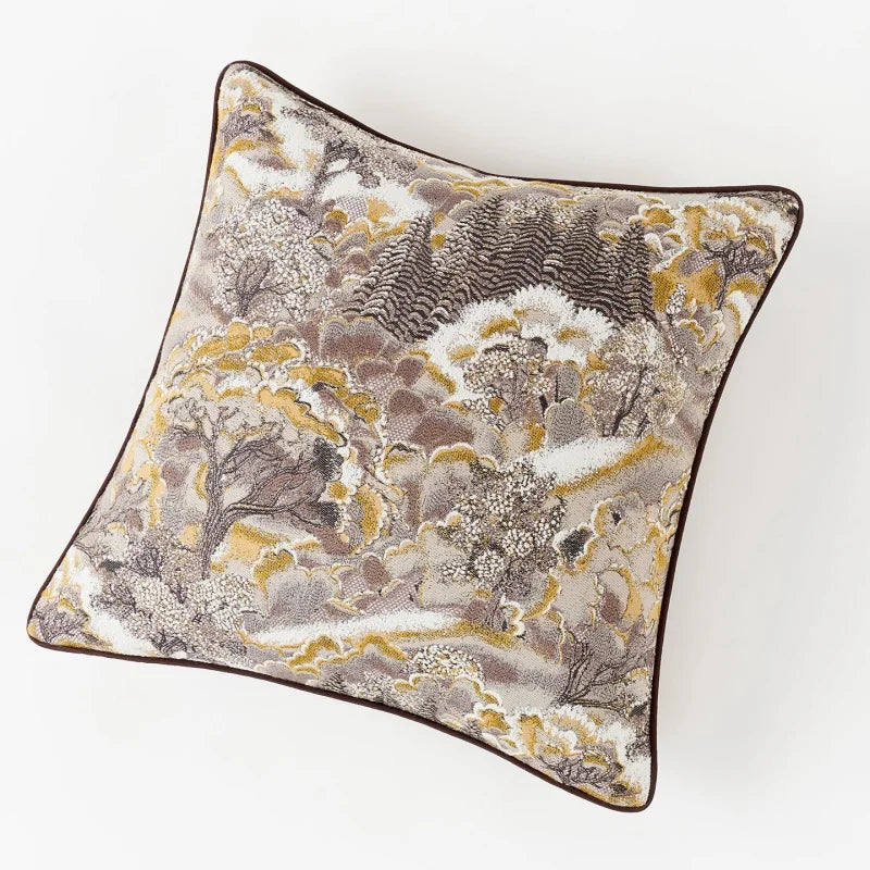 Decorative pillow with floral pattern on a white background