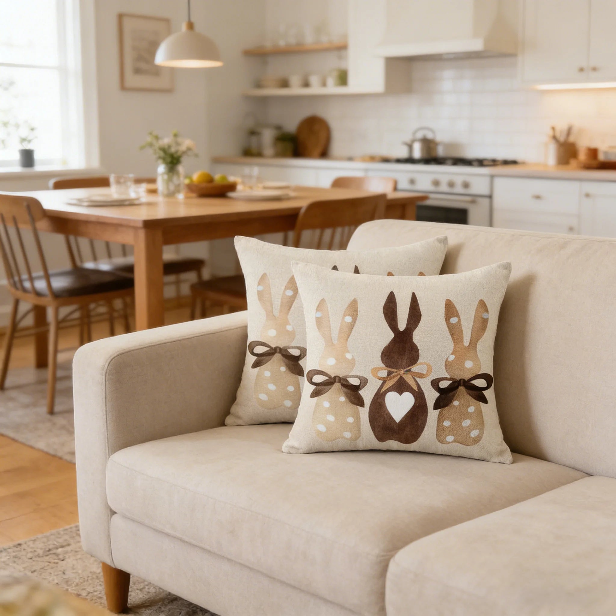 Easter Bunny Floral Pillow Cover
