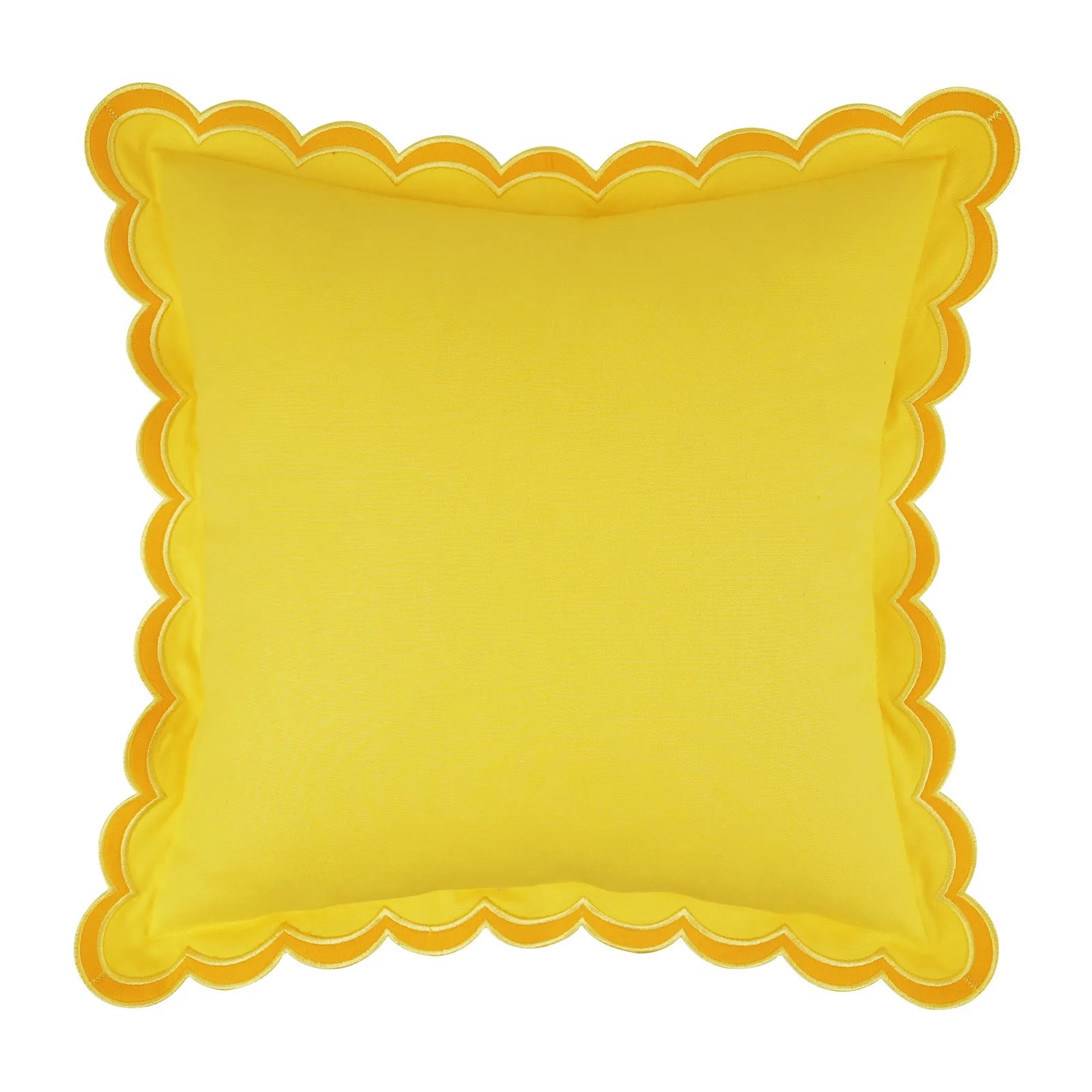 yellow boho lace edge pillow cover with soft solid color and wavy embroidered trim design