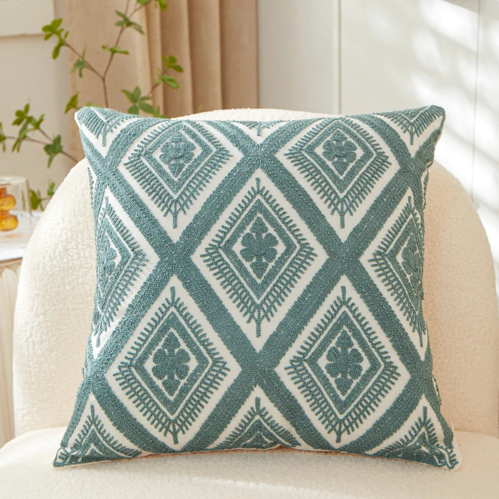 Embroidered Leaf Pillow Cover