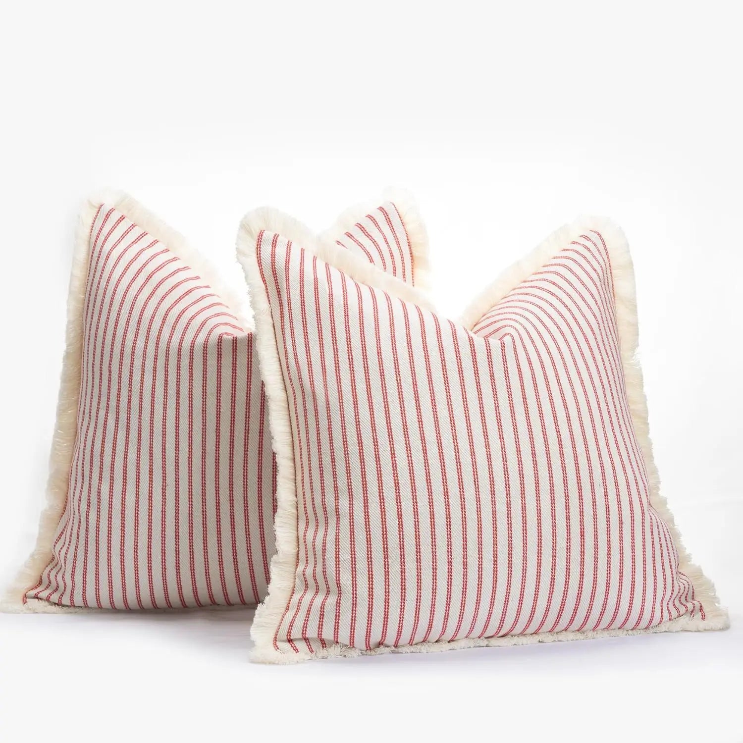 Fringe Striped Cotton Pillow Cover