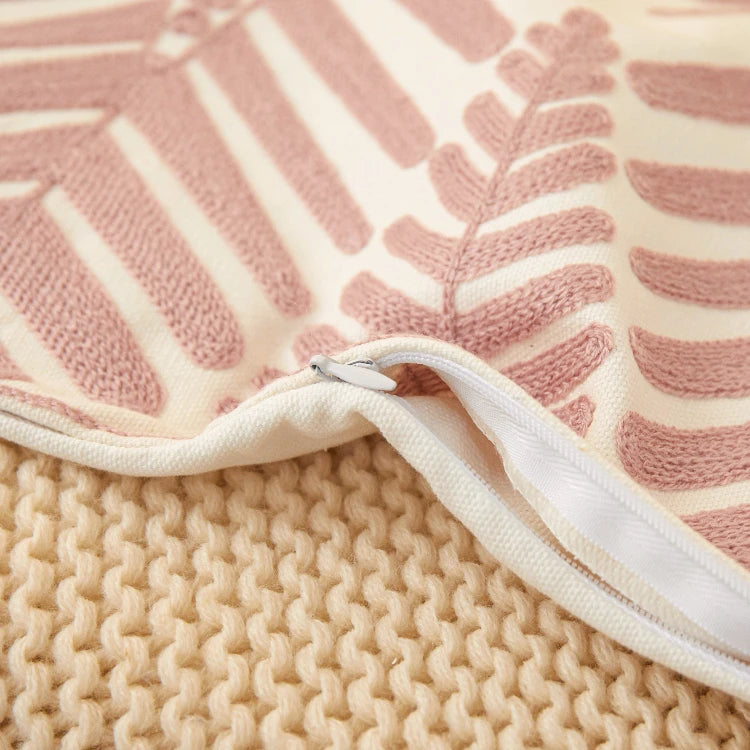 Embroidered Leaf Pillow Cover