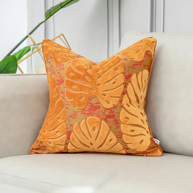 Luxury velvet flocked cushion cover in solid color with soft plush texture design