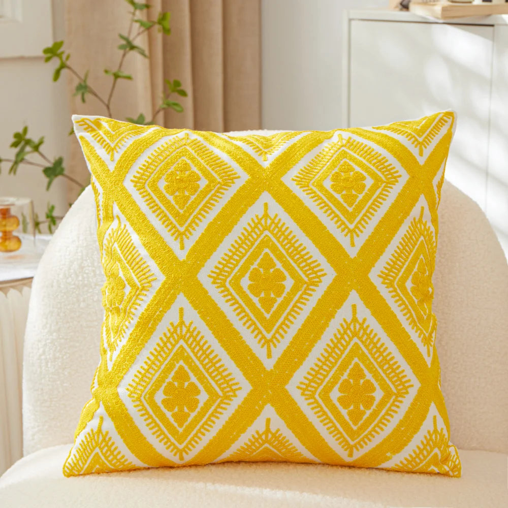 Embroidered Leaf Pillow Cover