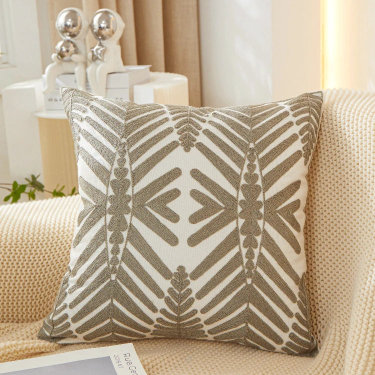 Embroidered Leaf Pillow Cover