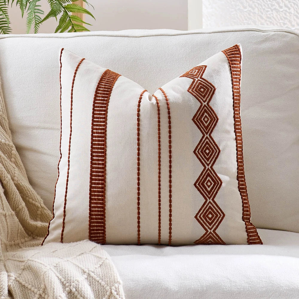 Boho Tufted Striped Pillow Cover