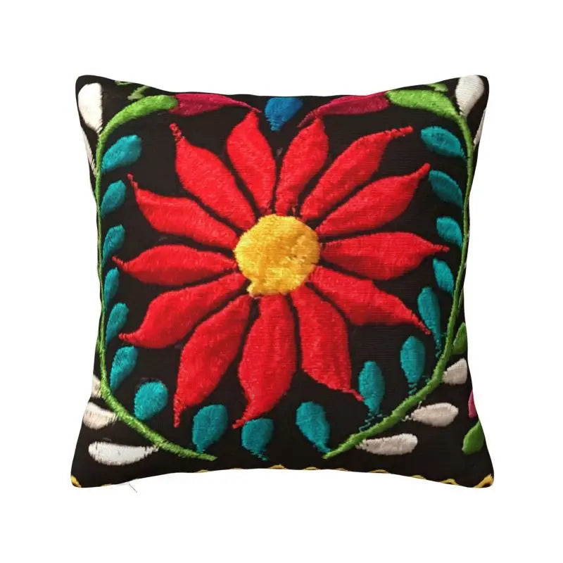 Otomi Floral Embroidered Velvet Pillow Cover