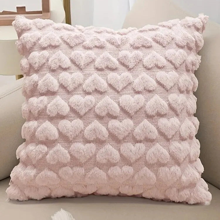Light pink love plush Valentine pillow cover with soft fluffy texture in romantic solid color design