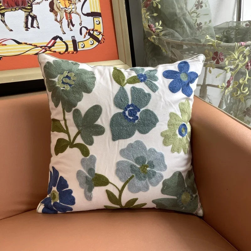 Flower Embroidery Pillow Cover