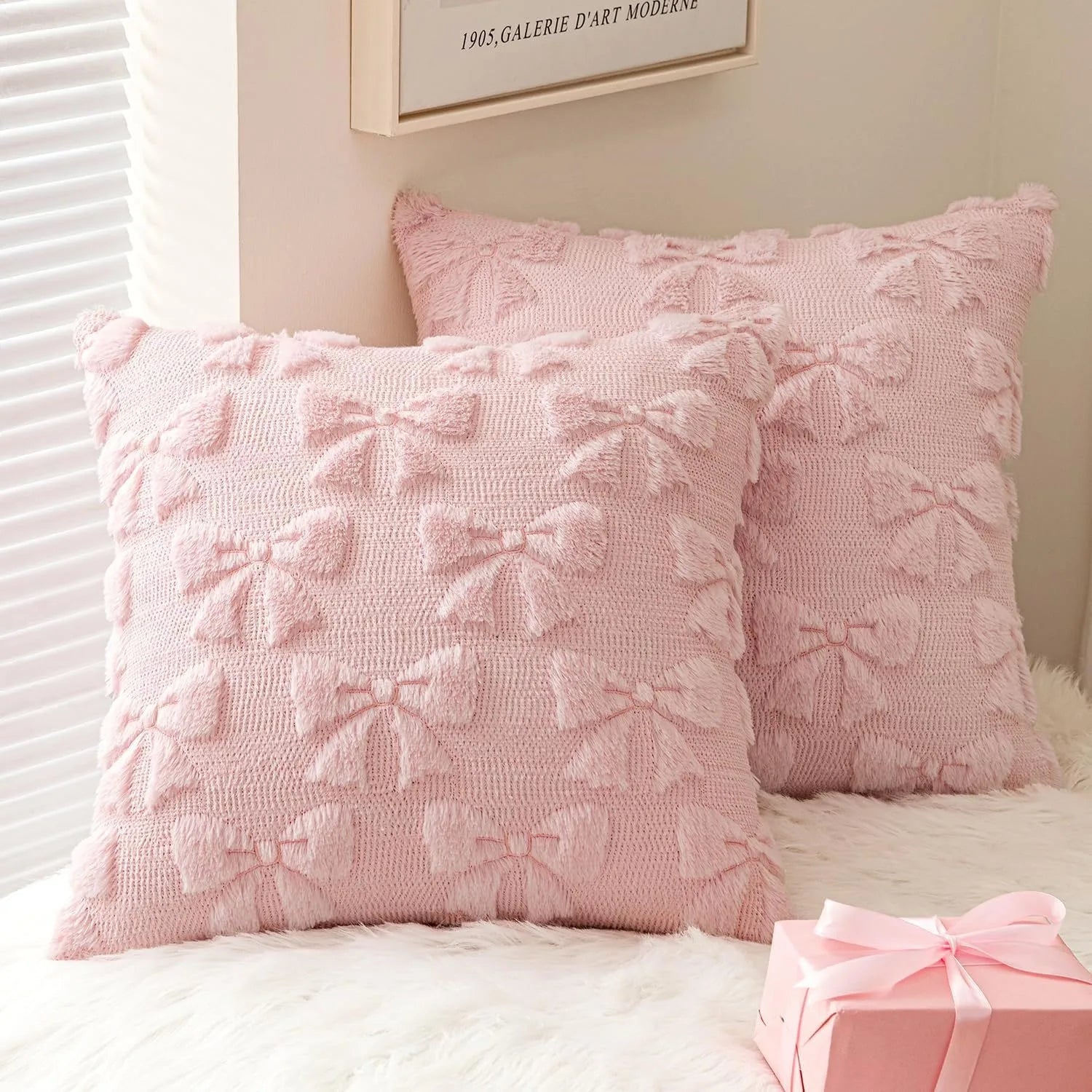 Velvet pillow cover with butterfly and palm tree design in modern tropical style