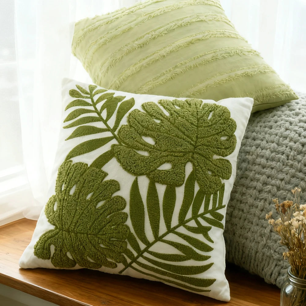 Green Embroidered Towel Pillow Cover