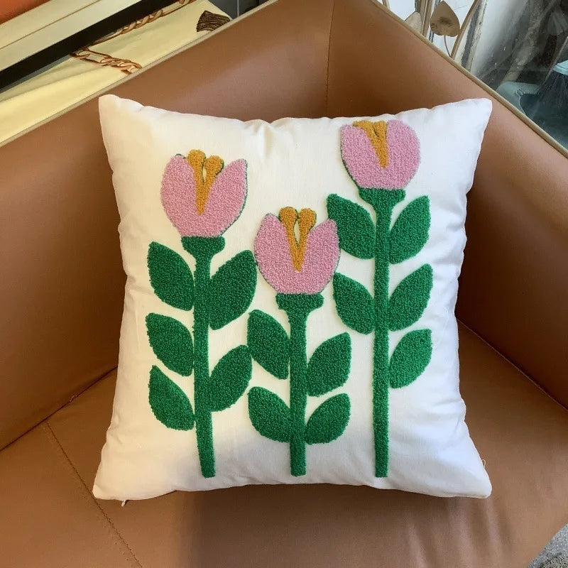 Flower Embroidery Pillow Cover