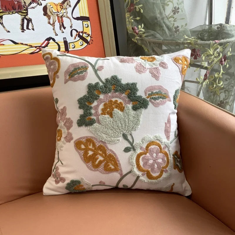 Flower Embroidery Pillow Cover