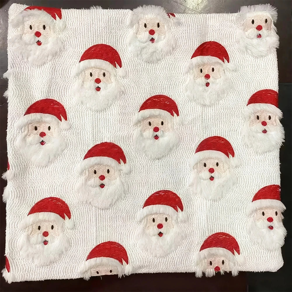 Christmas pillow cover with Santa face pattern on soft plush fabric