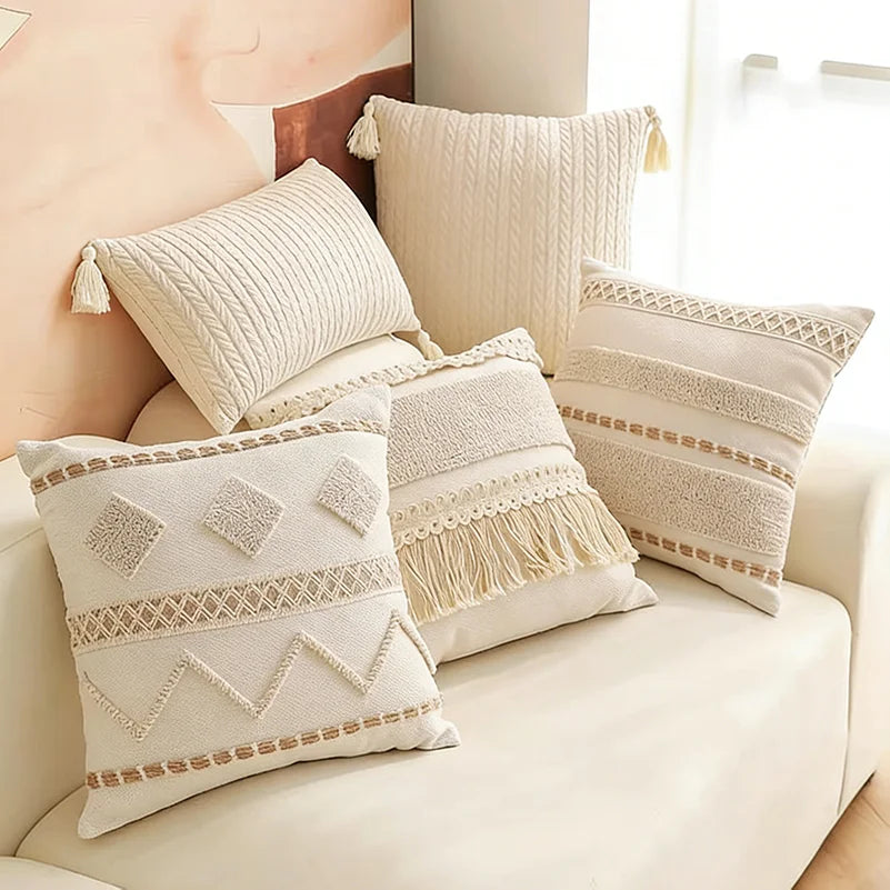 Boho Cotton Linen Tassel Pillow Cover