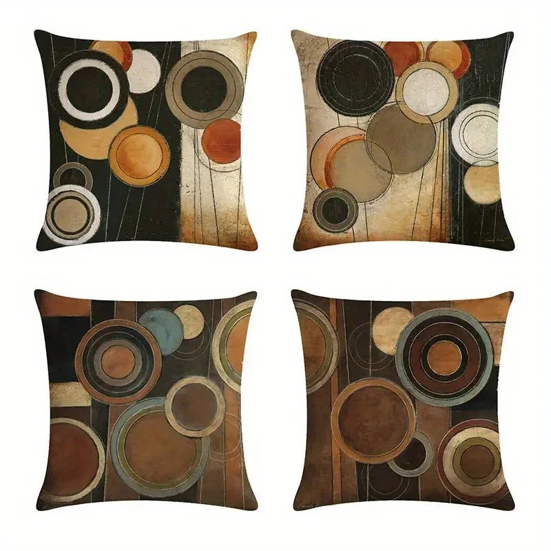 Abstract circles decorative pillow cover with modern geometric pattern on soft fabric