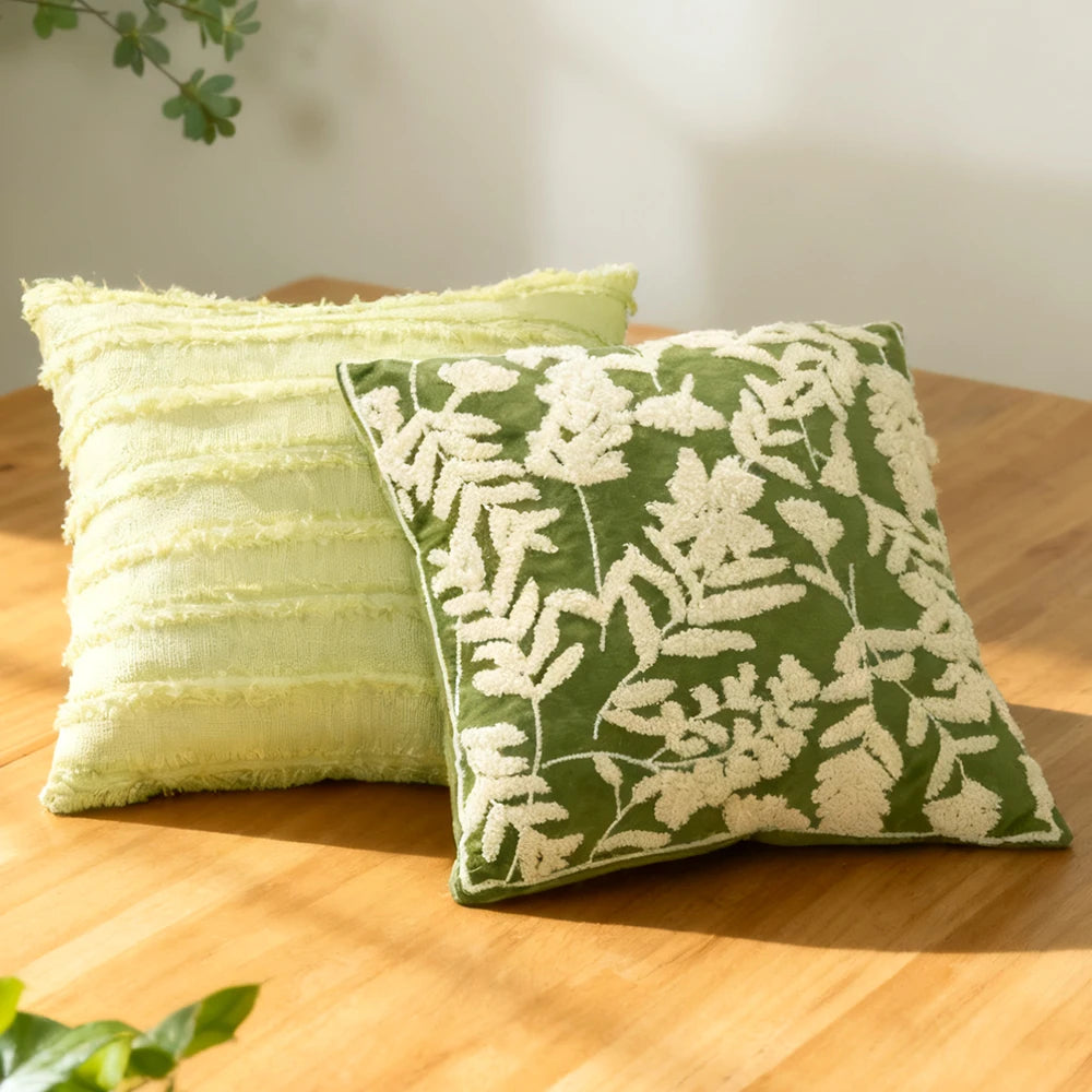 Green Embroidered Towel Pillow Cover