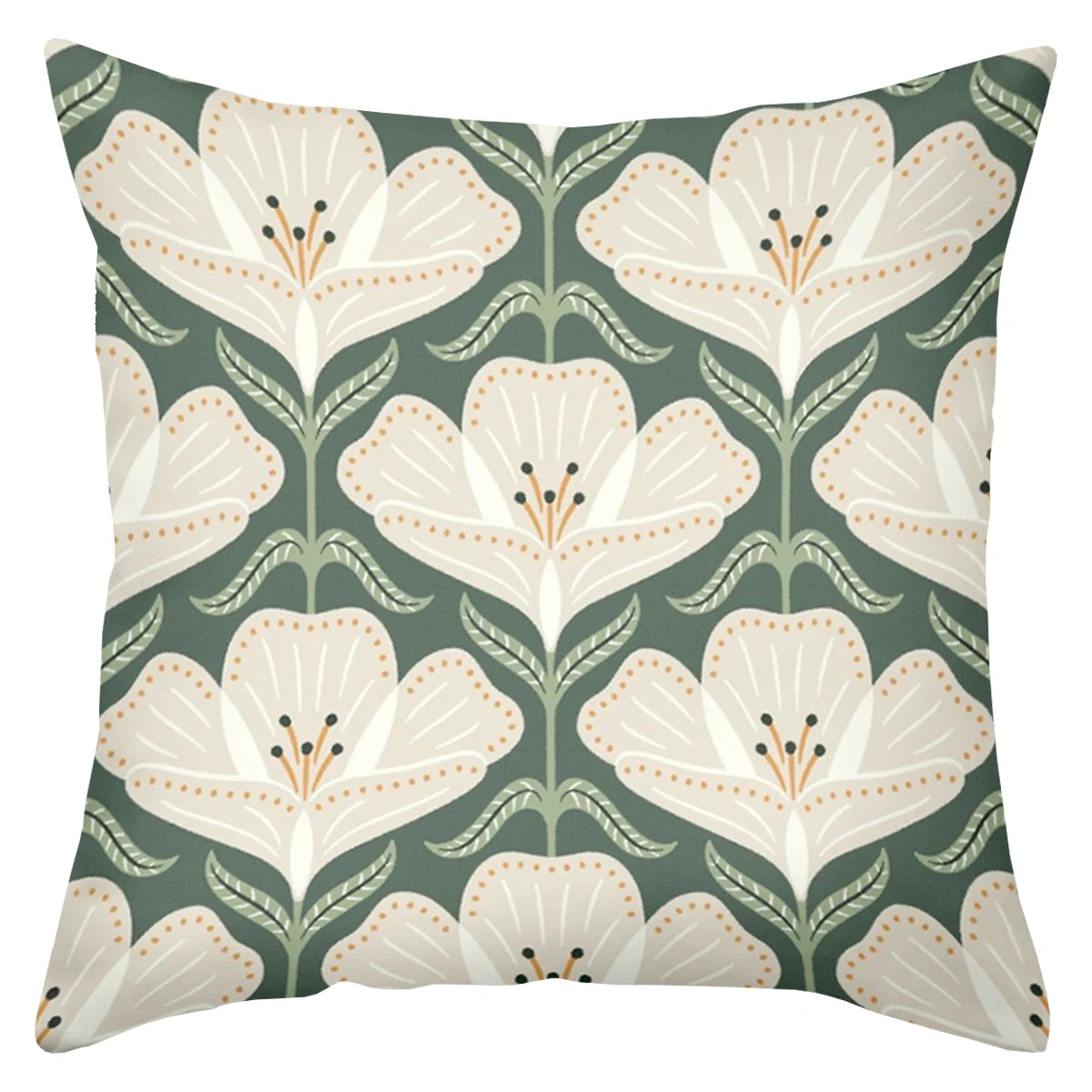 Green floral back cushion pillow cover with botanical pattern on soft durable fabric