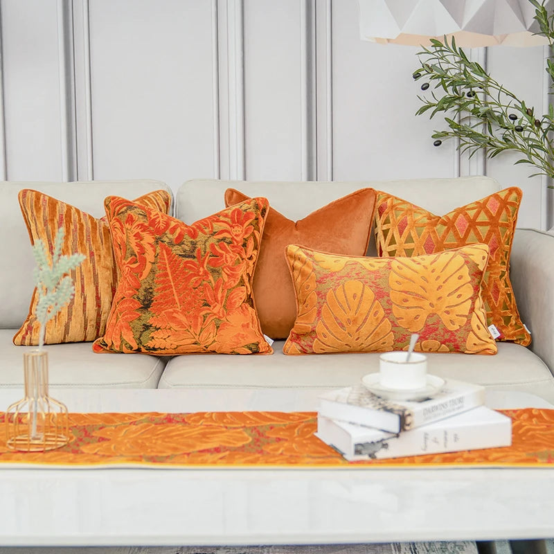 Luxury velvet flocked cushion cover in solid color with soft plush texture design