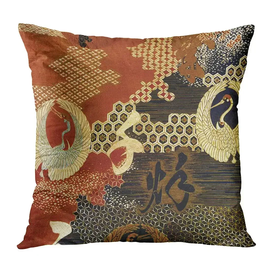 Japanese Crane Linen Pillow Cover