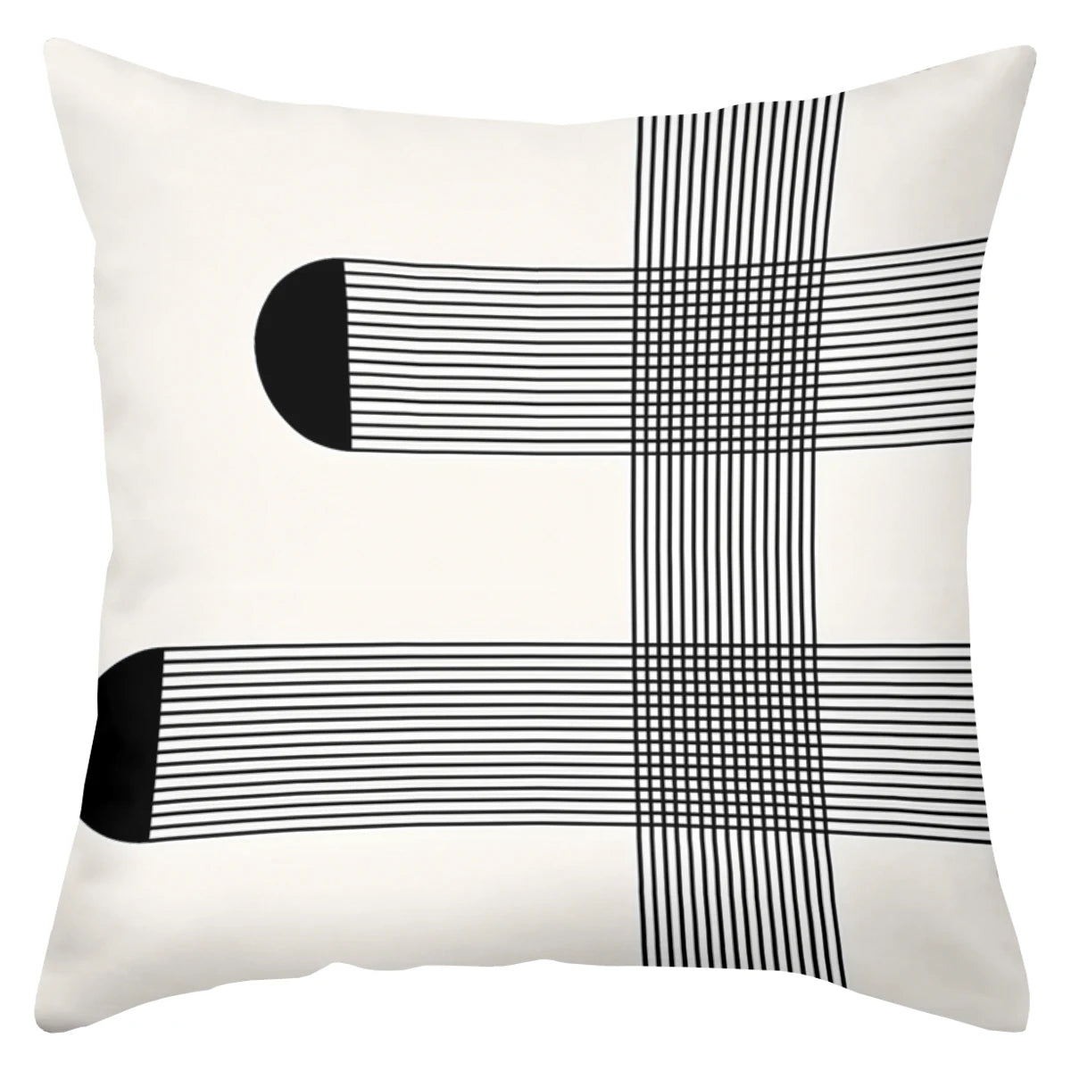 Decorative pillow with black geometric patterns